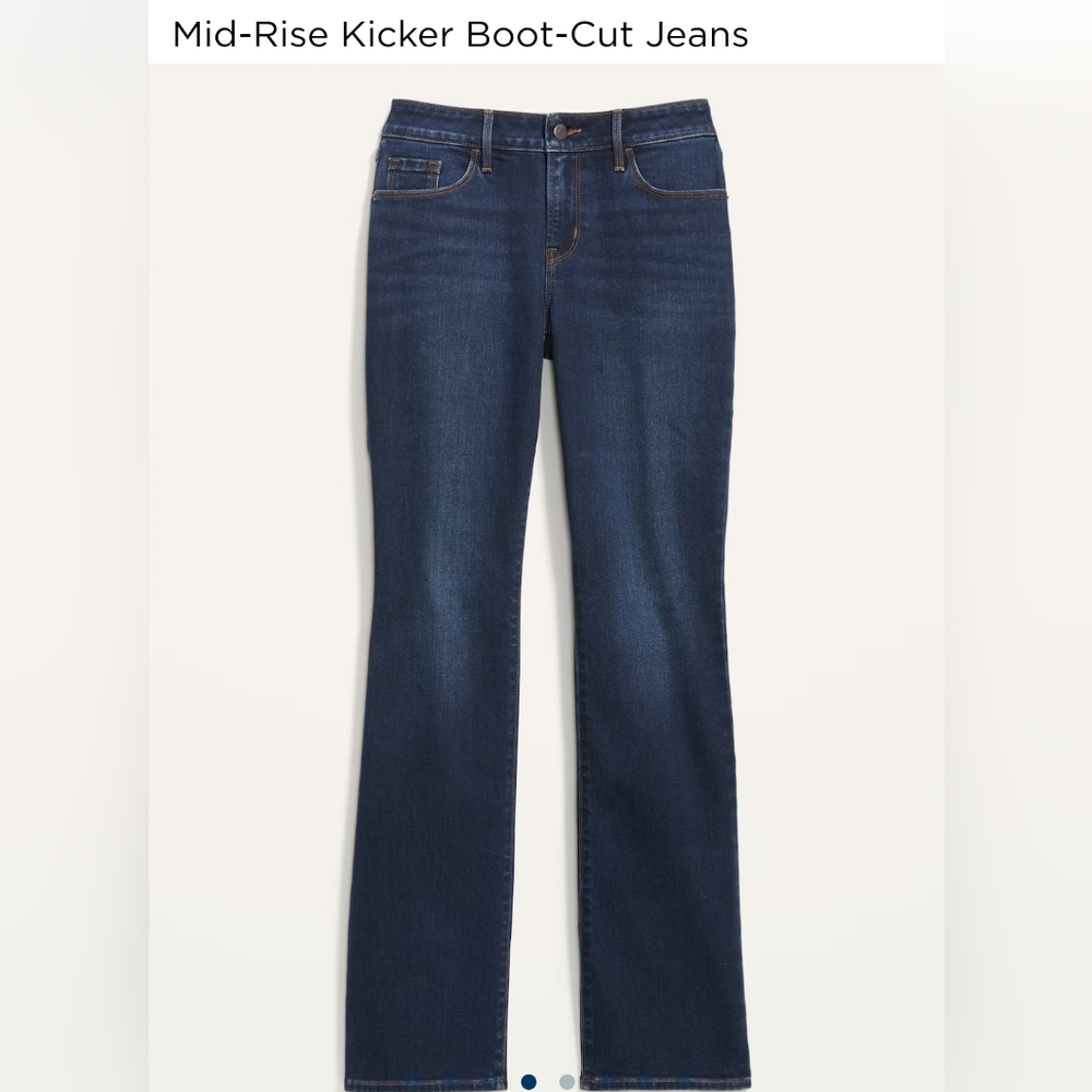 Old Navy mid-rise kicker boot cut jeans.  Dark wash.  24 long.